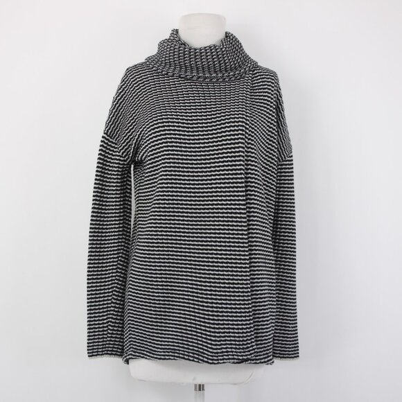 Cabi Sweater Sz S Black White Turtleneck Open Back Overlap 100% Cotton Sweater - Picture 2 of 16